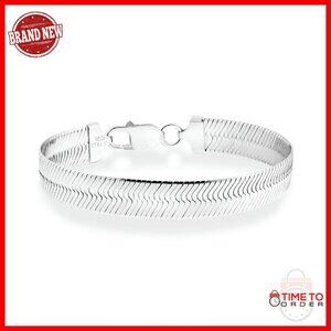 10mm Sterling Silver Herringbone Bracelet, Unisex, 8 Inch, Lobster Clasp